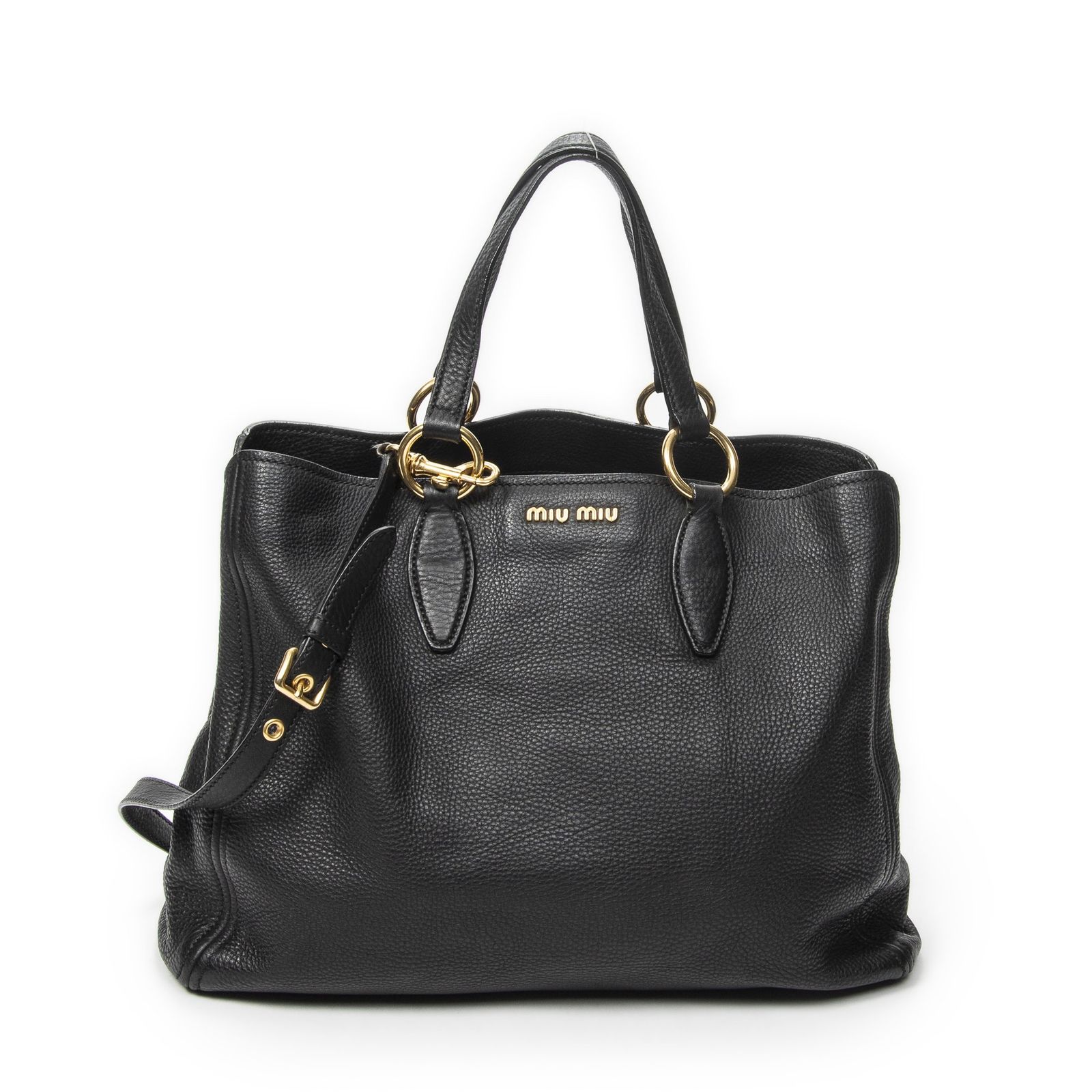 [中古] MIU MIU ミュウミュウオープントート黒カーフスキンレザーA