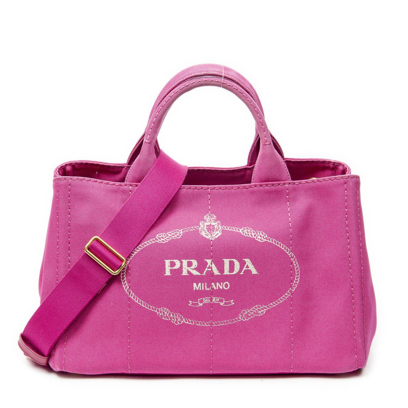 [中古] PRADA プラダミディアム カナパ トートフューシャピンクカナパキャンバスA