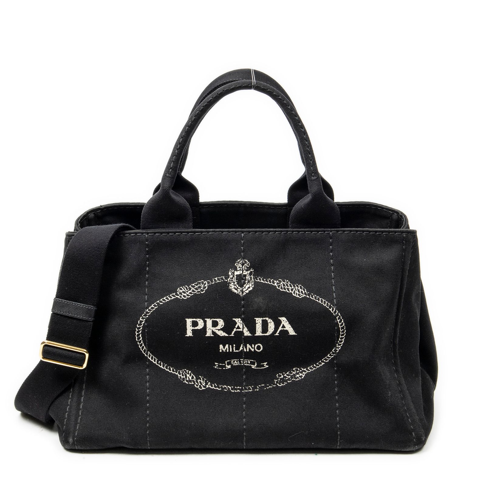 [中古] PRADA プラダミディアム カナパ トート黒カナパキャンバスAB