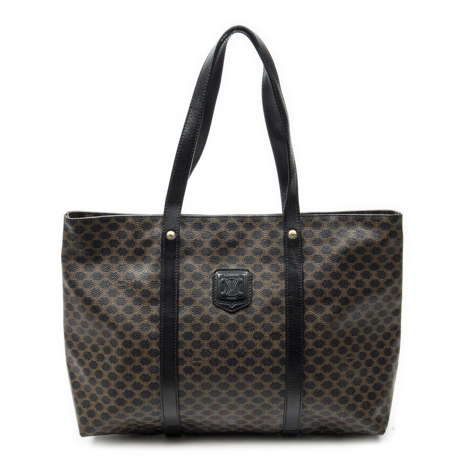 [中古] CELINE セリーヌショッピングトートブラック/ブラウンマカダムPVCキャンバスA