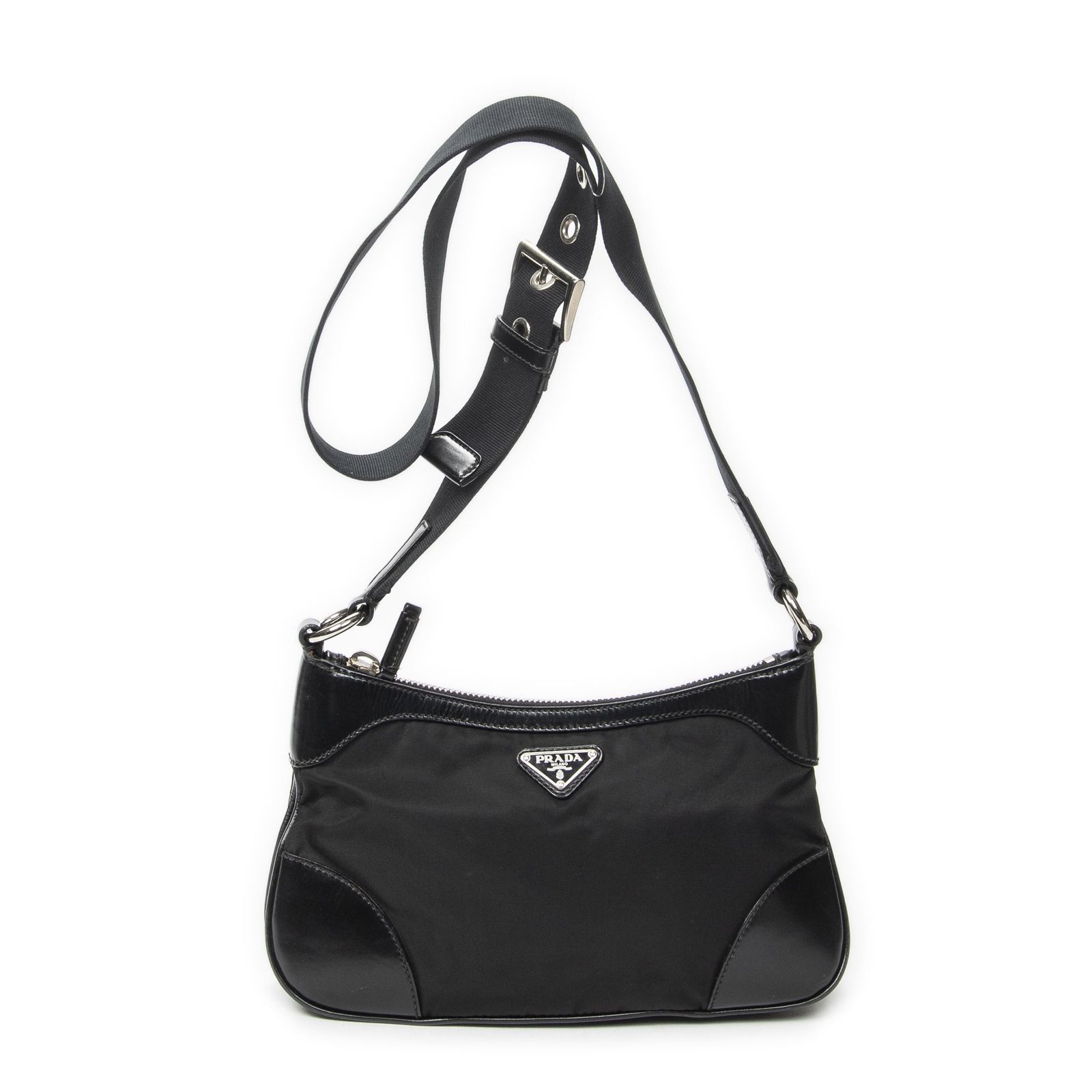 [中古] PRADA プラダRectangular Shoulder Tote黒ナイロンキャンバスA