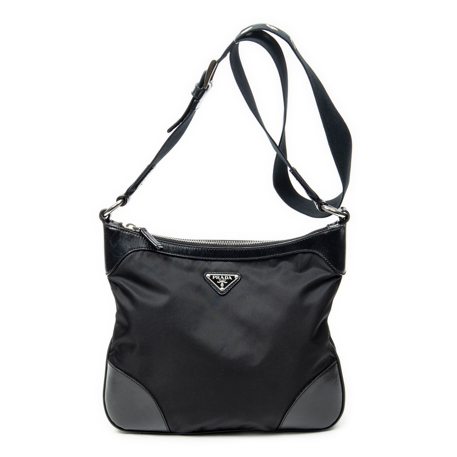 [中古] PRADA プラダジップメッセンジャー黒ナイロンキャンバスA