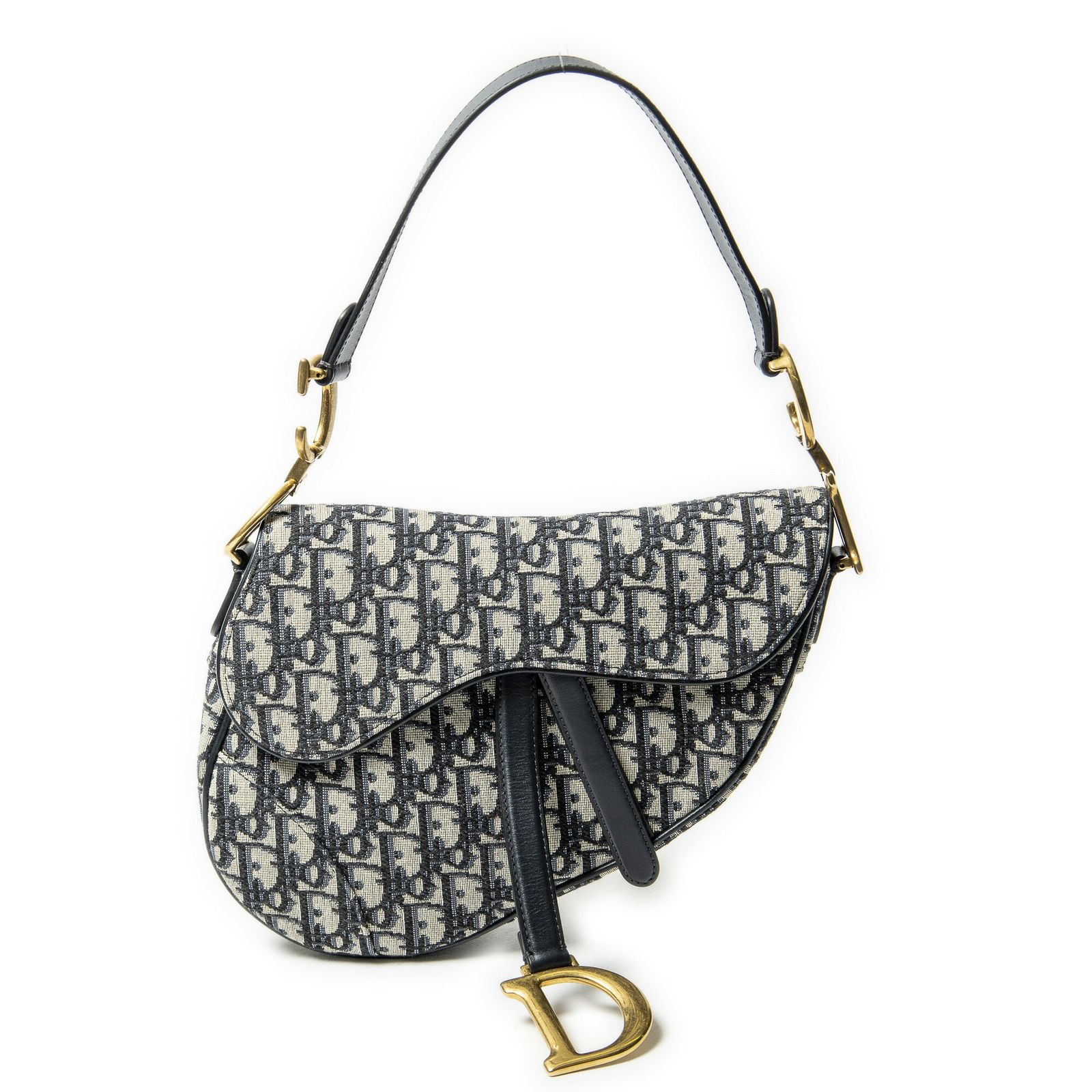 [中古] DIOR ディオールニューサドルバッグネイビー/ベージュオブリークジャカードキャンバスA