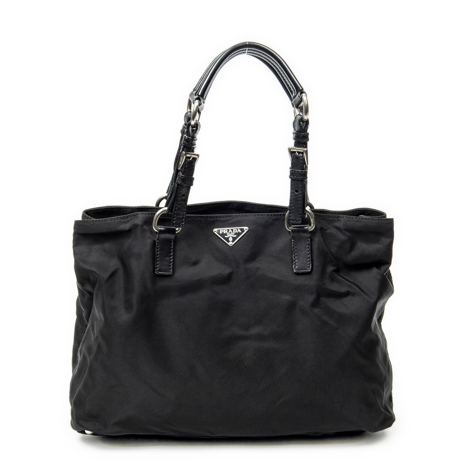 [中古] PRADA プラダショッピングトート黒ナイロンキャンバスAB