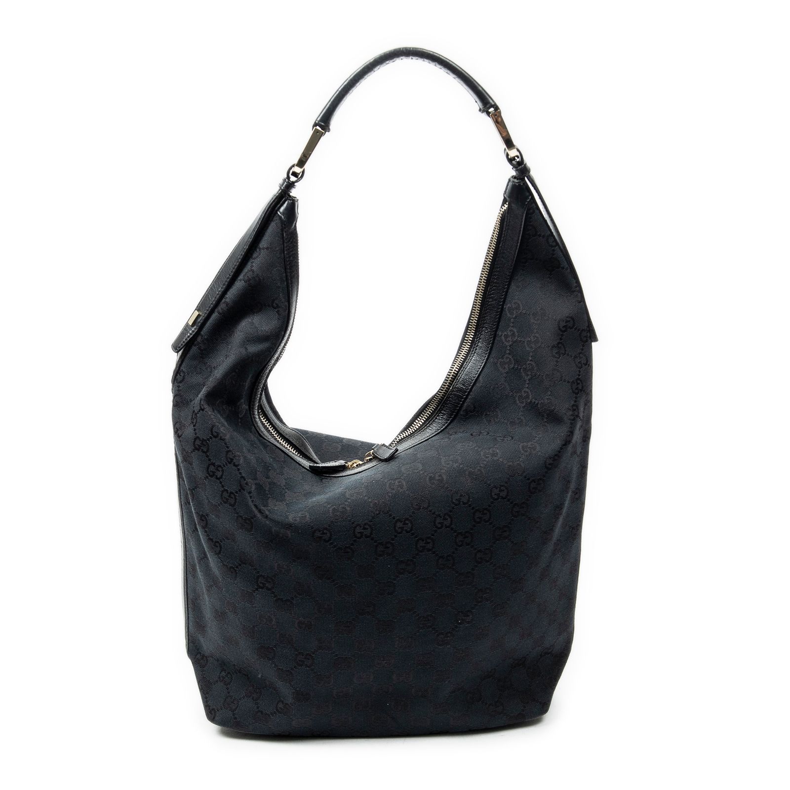 [中古] GUCCI グッチVertical Zip Hobo黒GGキャンバスA