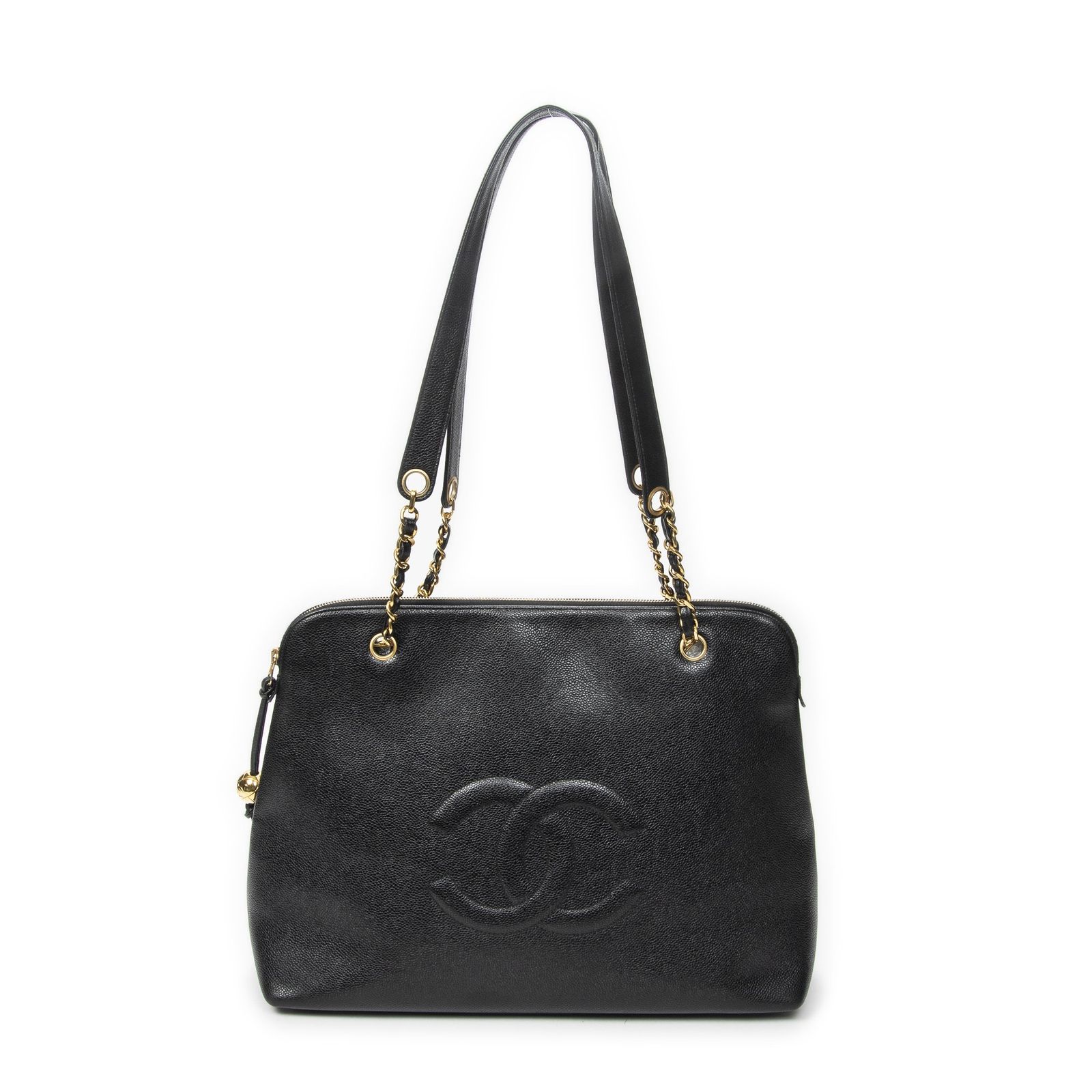 [中古] CHANEL シャネルLarge CC Chain Dome Tote黒キャビアレザーA