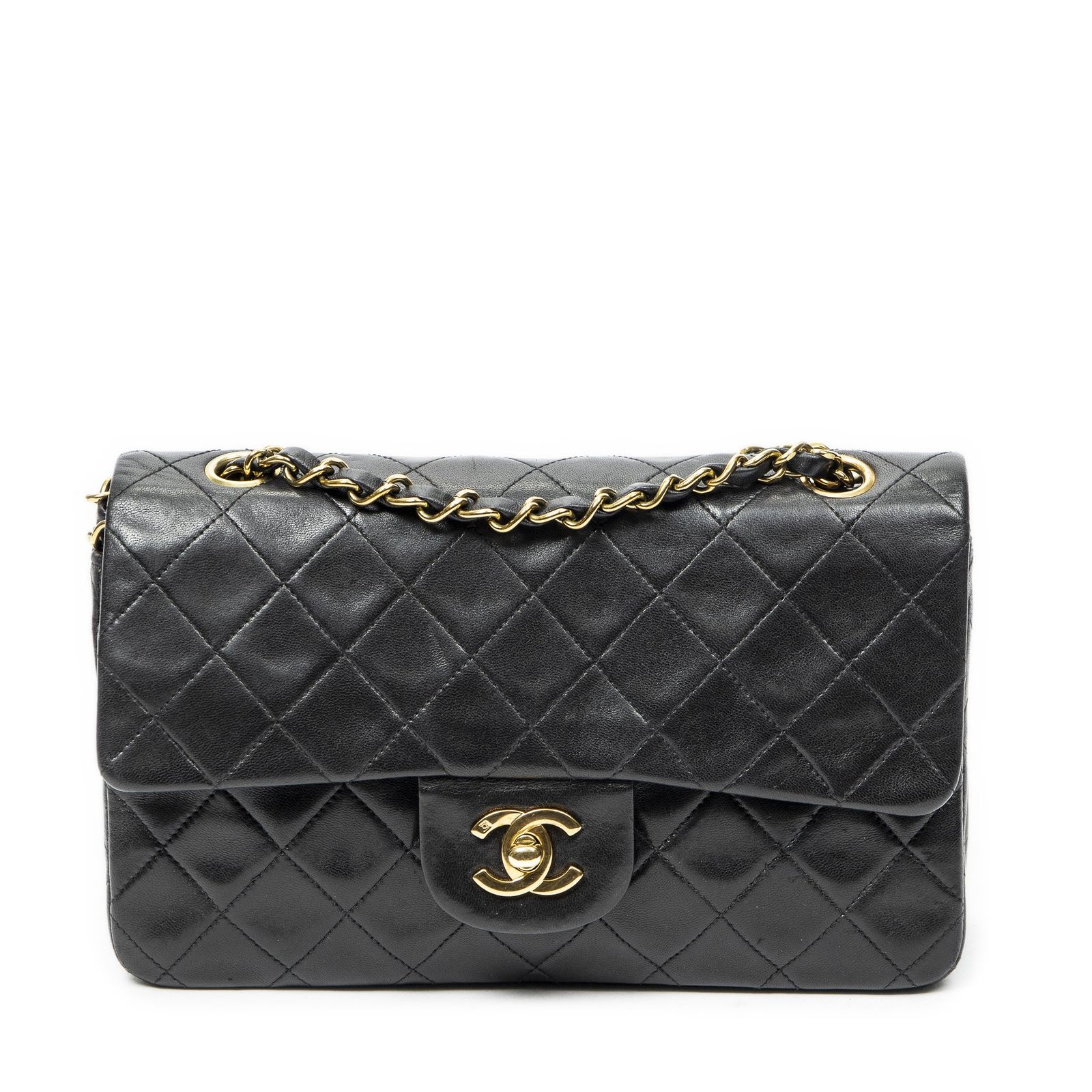 [中古] CHANEL シャネルマトラッセ Wフラップ黒マトラッセラムスキンレザーA