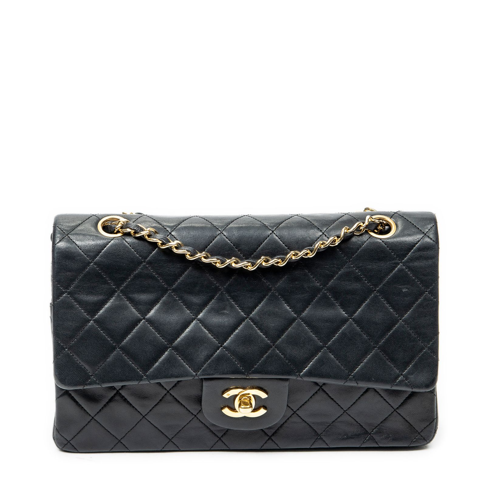 [中古] CHANEL シャネルマトラッセ Wフラップ黒マトラッセラムスキンレザーA
