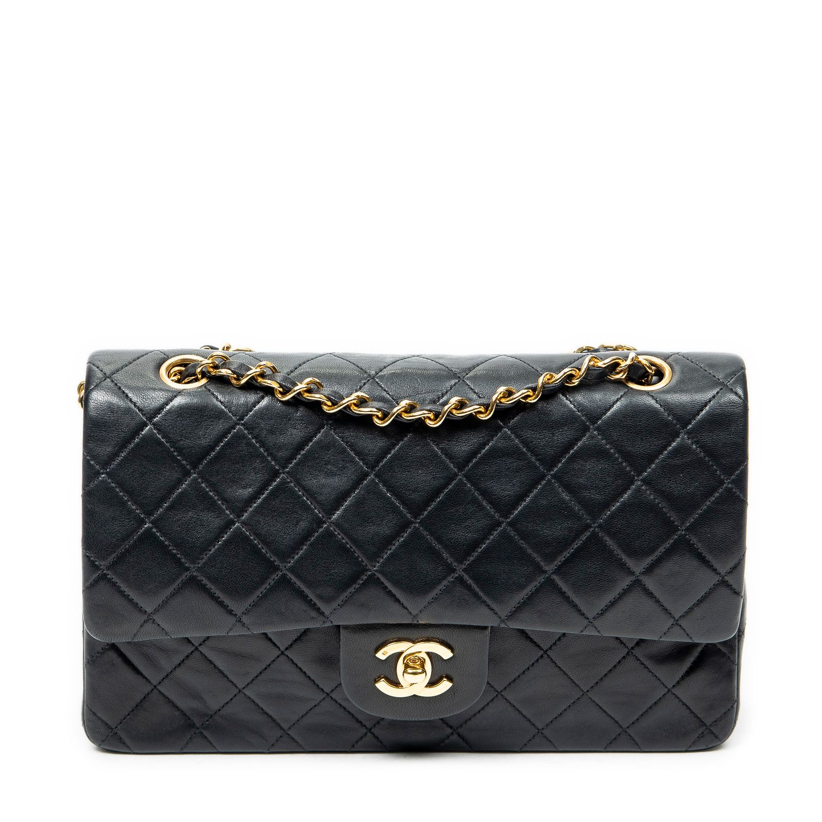 [中古] CHANEL シャネルマトラッセ Wフラップ黒マトラッセラムスキンレザーA