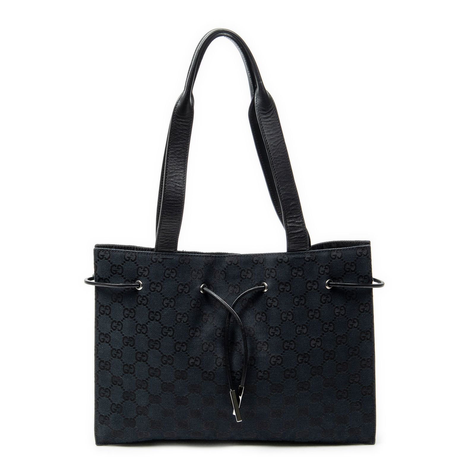 [中古] GUCCI グッチスクエアジップトート黒GGキャンバスA