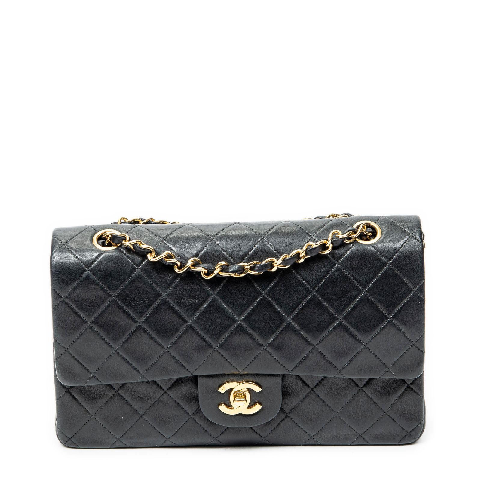[中古] CHANEL シャネルマトラッセ Wフラップ黒マトラッセラムスキンレザーA