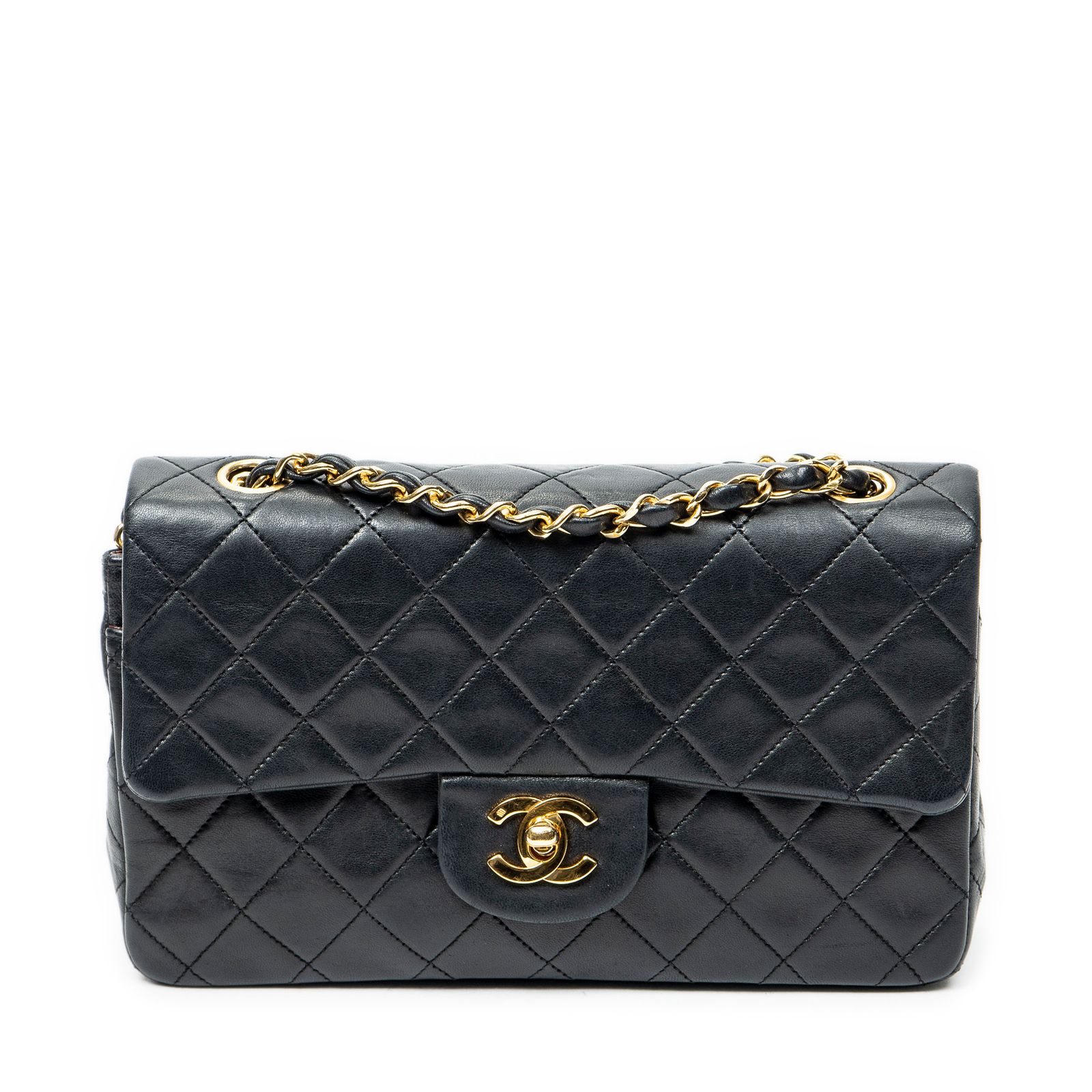 [中古] CHANEL シャネルマトラッセ Wフラップ黒マトラッセラムスキンレザーA
