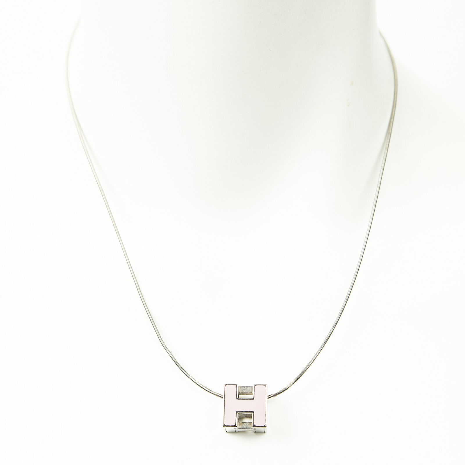[中古] HERMES エルメスH キューブ ペンダント ネックレスピンク、銀シルバーメッキA
