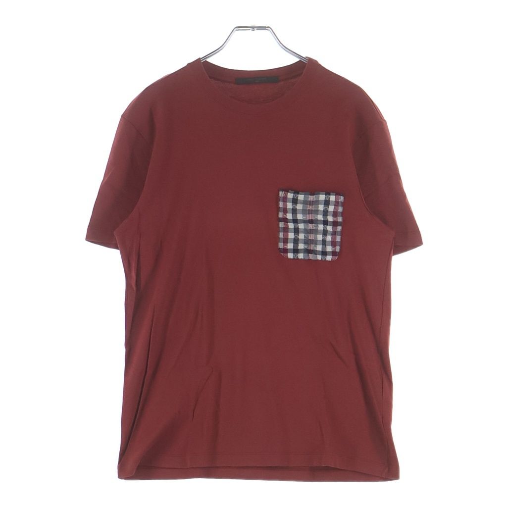 LOUIS VUITTON (ルイヴィトン) 15SS モノグラム チェックポケット シルク混 クルーネック半袖Tシャツ カットソー レッド RM151M H7Y20WCMS