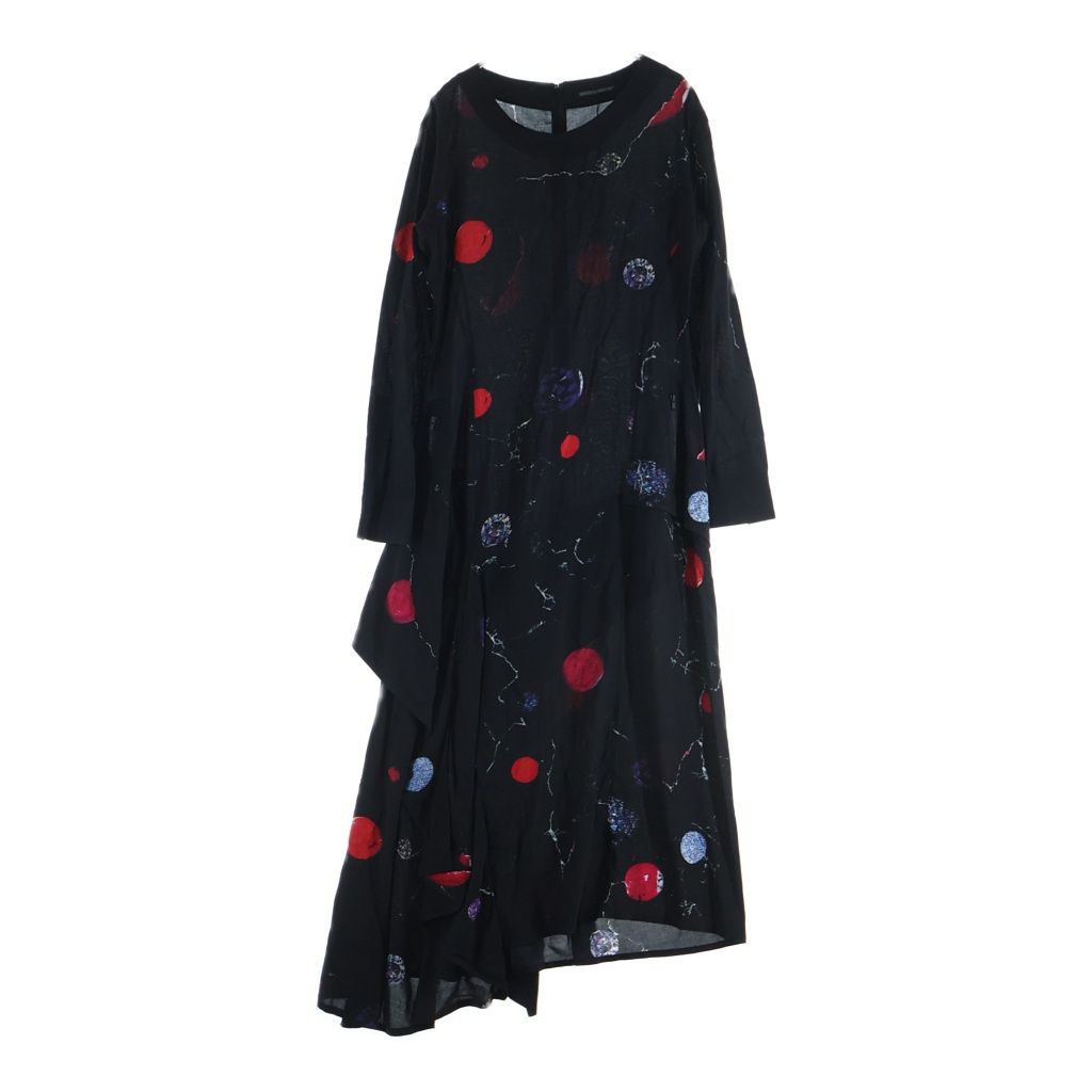 Yohji Yamamoto (ヨウジヤマモト) アシンメトリーデザイン 長袖レーヨンワンピース レディース ブラック NR-D04-200