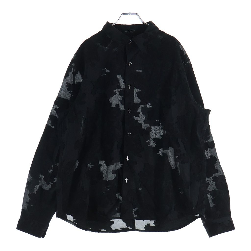 LAST NEST (ラスト ネスト) Black Flowers L/S Shirt フラワー総柄刺繍 クロスボダン 長袖シャツ ブラック