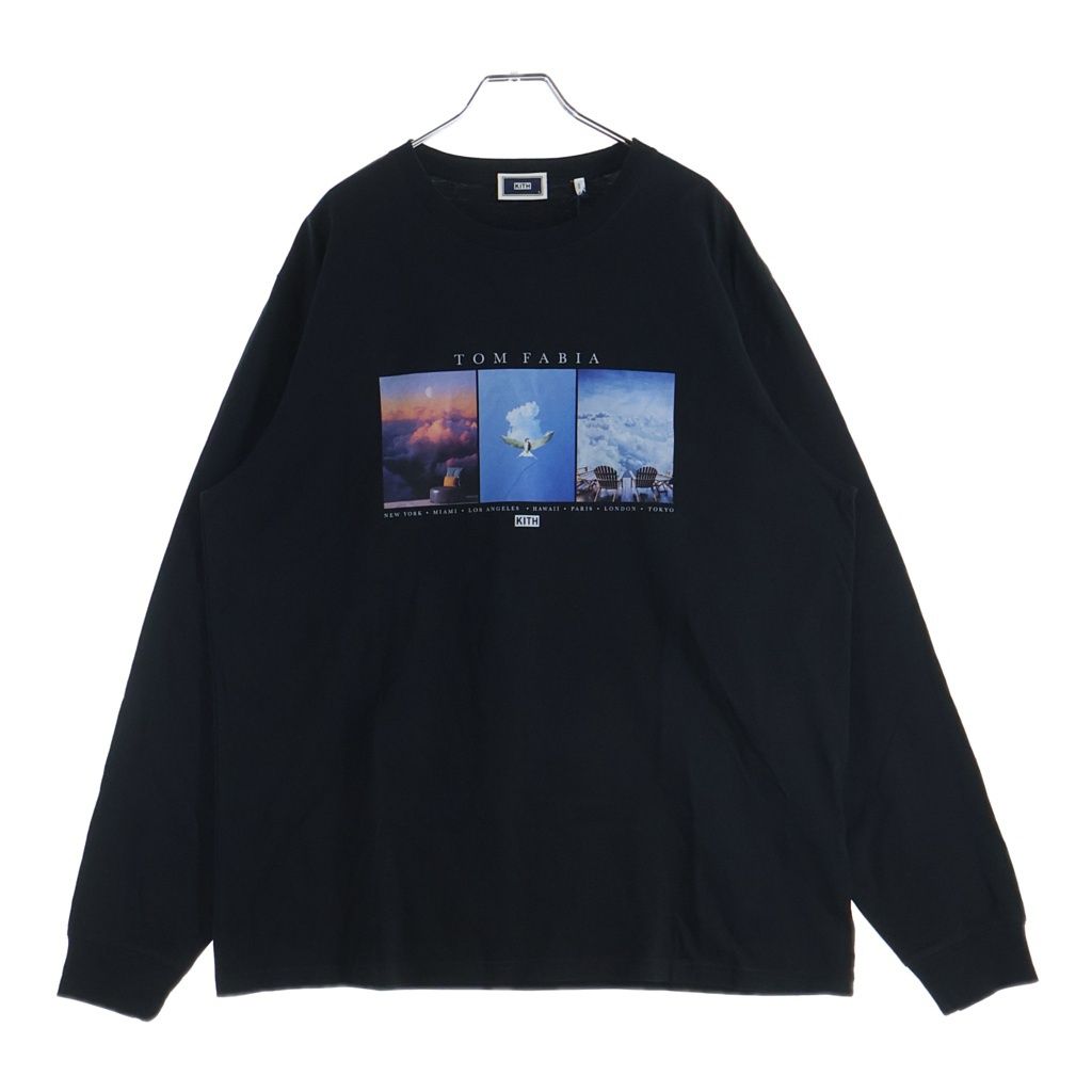 KITH (キス) 22SS × TOM FABIA TRIPTYCH L/S TEE トムファビア フォトプリント クルーネック 長袖Tシャツ カットソー ブラック 22-070-060-0001-3-0 9,065円