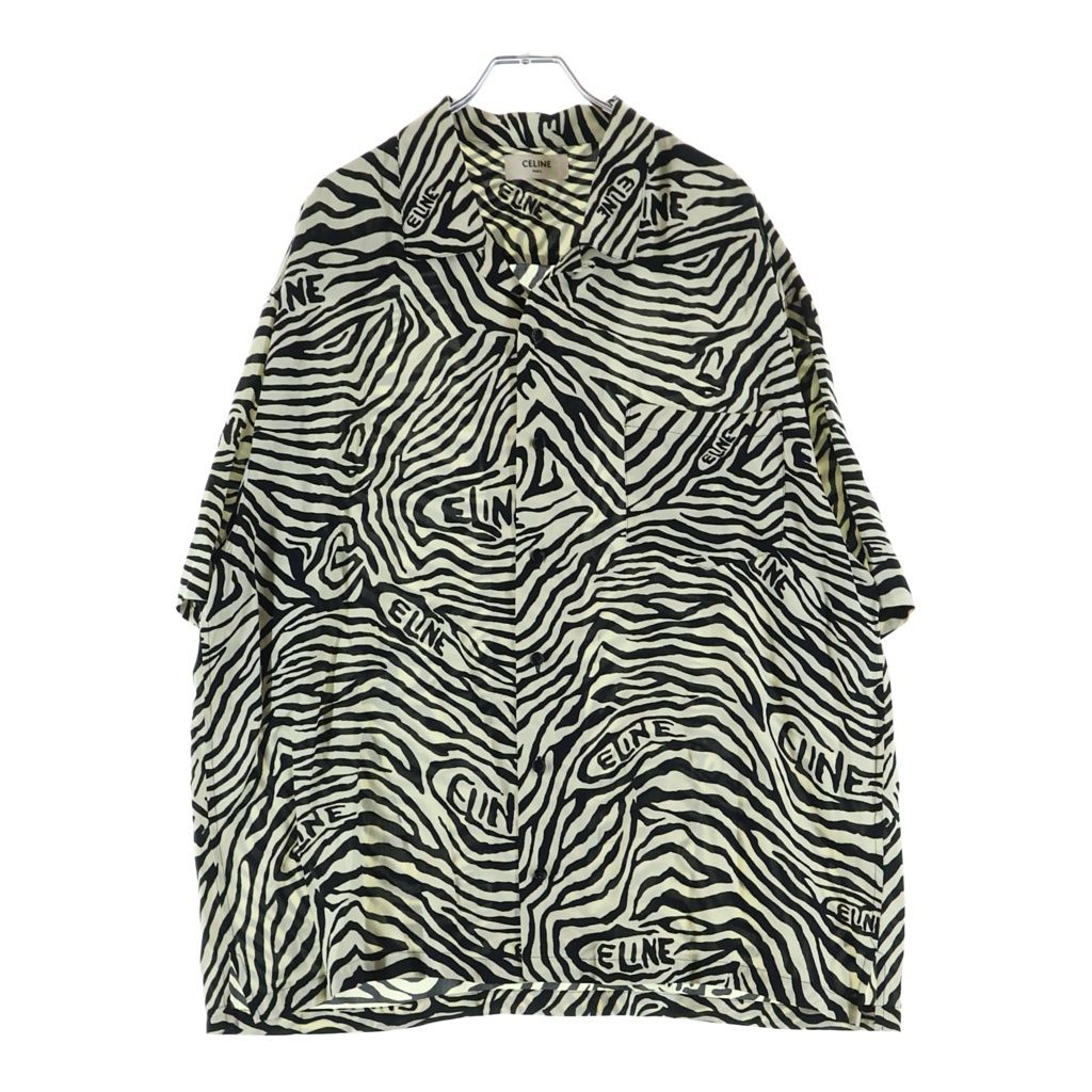 CELINE セリーヌ サイズ39 ゼブラ 総柄 ヴィスコース 半袖シャツ ブラック ホワイト 2C517235S  シャツ CELINE (セリーヌ) ゼブラ総柄ヴィスコース半袖シャツ ブラック