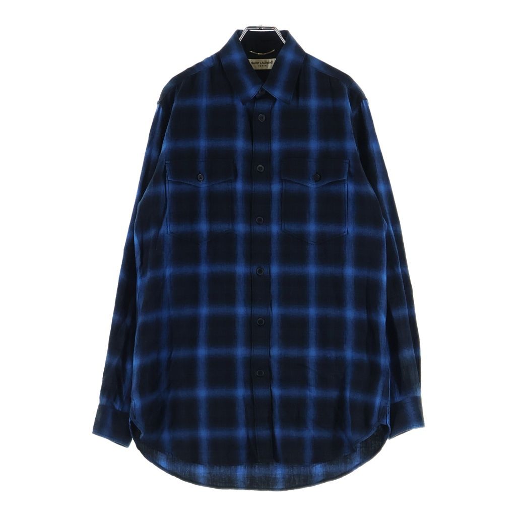 SAINT LAURENT PARIS (サンローランパリ) 15AW オンブレチェック長袖シャツ ウエスタンシャツ ブラック/ブルー