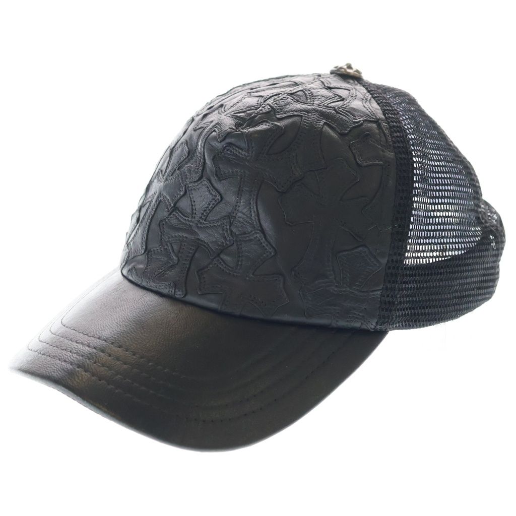 CHROME HEARTS (クロムハーツ) TRUCKER CAP セメタリーレザークロスパッチ メッシュ切替トラッカーキャップ 帽子 ブラック