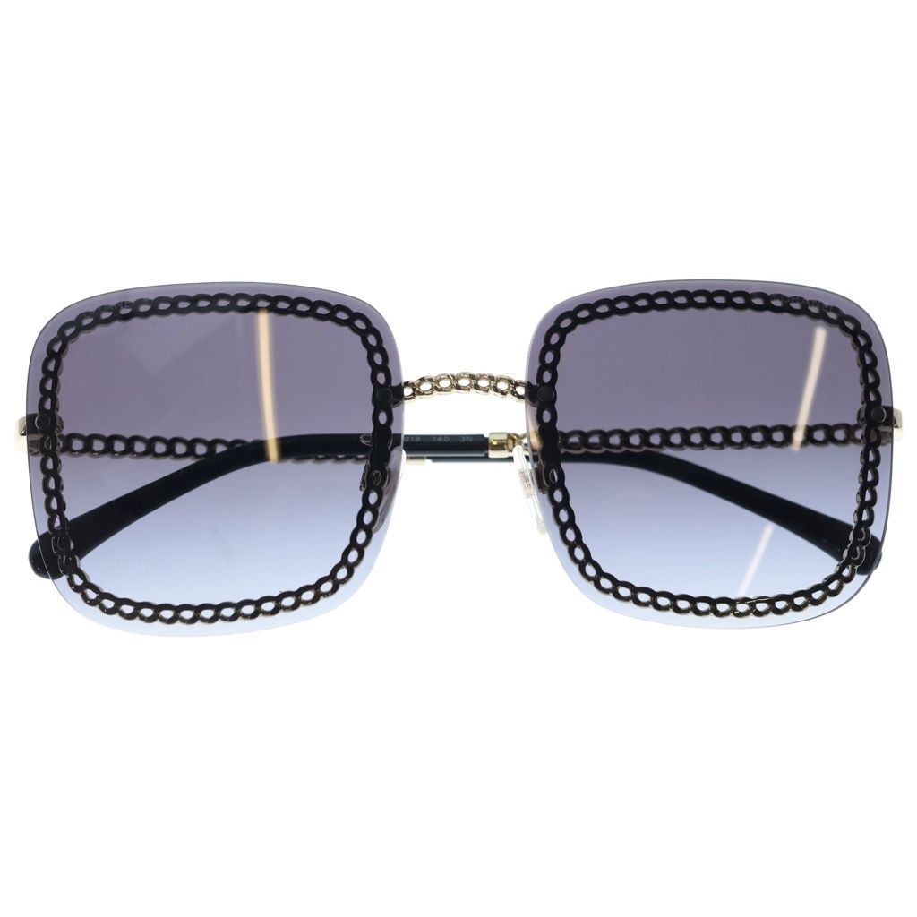 CHANEL (シャネル) ココマーク スクエア チェーンサングラス ゴールドフレーム グラデーションレンズ ブラック 57□18 4224