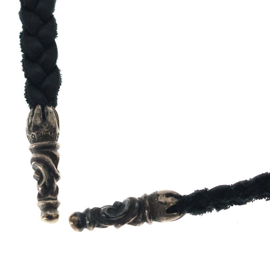 CHROME HEARTS (クロムハーツ) LEATHER BRAID SCROLL ネックレス レザーブレイドネックレス ブラック/シルバー BCA377