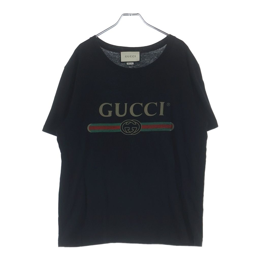 GUCCI (グッチ) ロゴプリント クルーネック半袖Tシャツカットソー ブラック 4401013-X3F05
