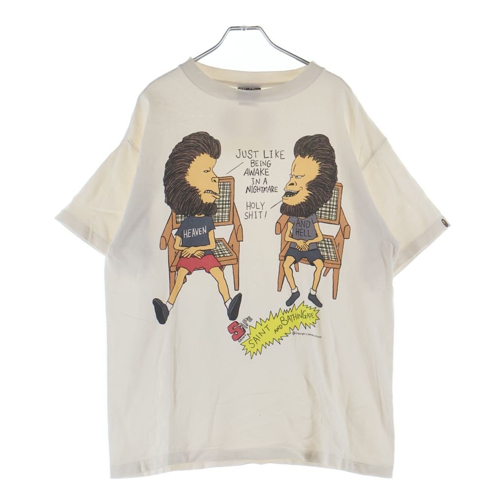 SAINT MICHAEL (セントマイケル) 23SS ×A BATHING APE AP-SS TEE/HVN & HELL アベイシングエイプ フロントプリント クルーネック半袖Tシャツ カットソー ホワイト SM-S23-0000-110