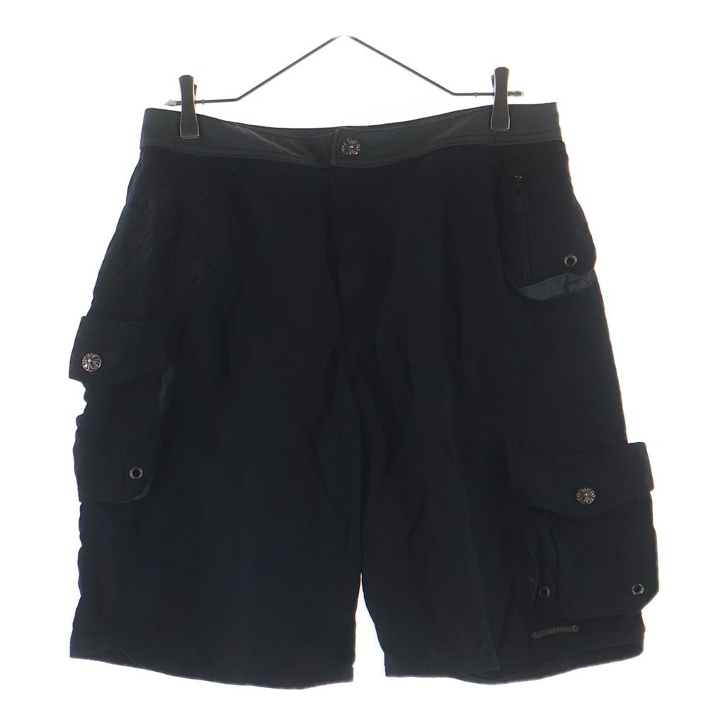 CHROME HEARTS (クロムハーツ) SWIM PANTS CRS BTN クロスボールボタン スクロールラベル付 ハーフパンツ ブラック