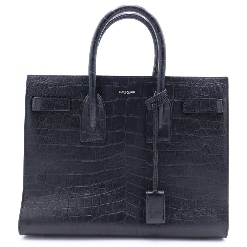 SAINT LAURENT PARIS (サンローランパリ) 型押しクロコ ハンドバック ブラック レザー シルバー金具