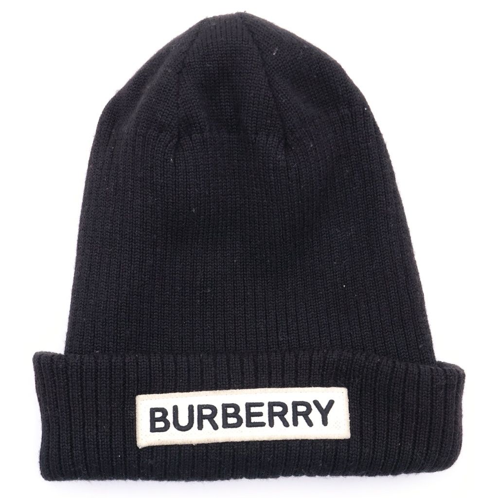 BURBERRY (バーバリー) ワッペンロゴ ウール ニットキャップ ビーニー 帽子 ブラック 8014361