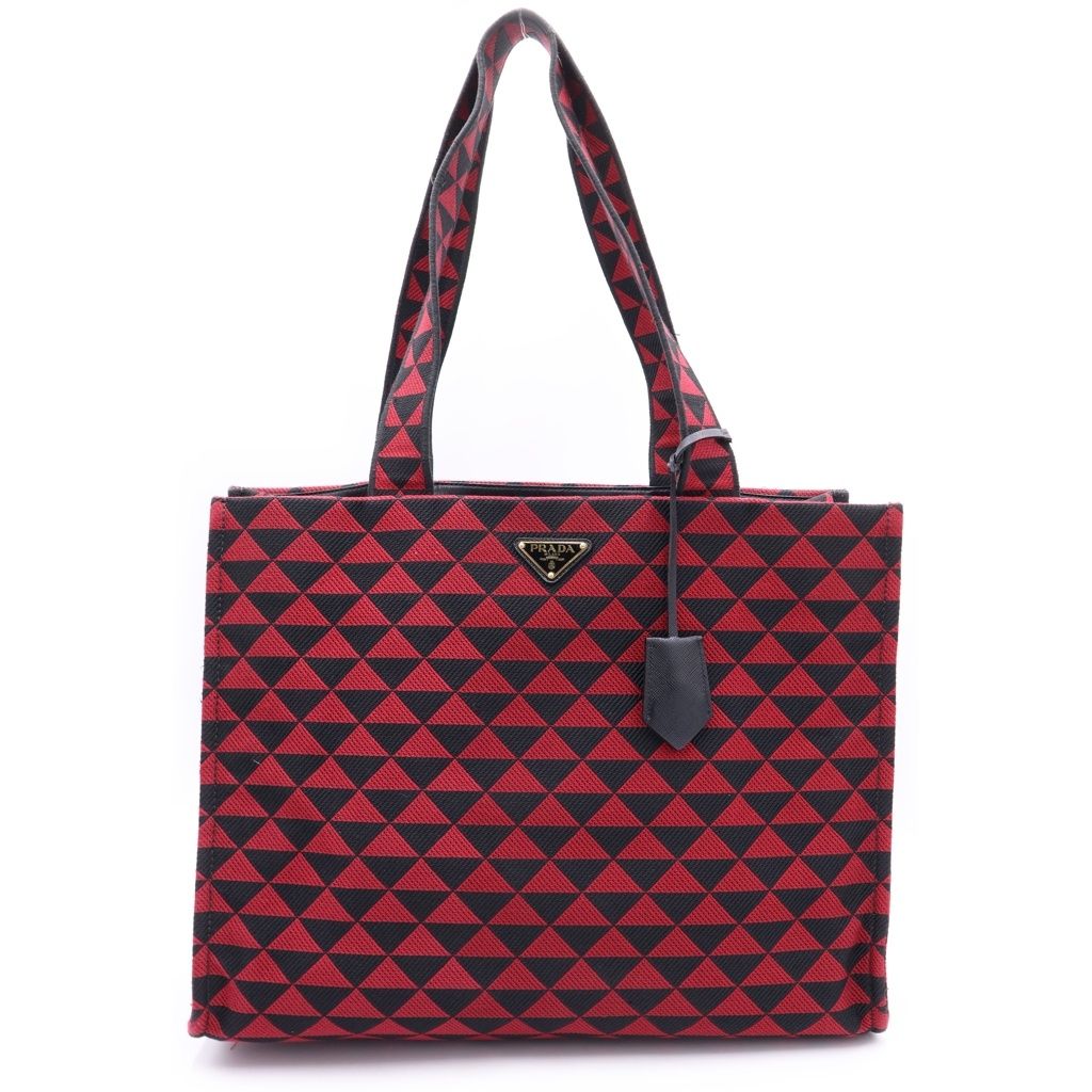 PRADA (プラダ) トライアングルロゴプレート キャンバストートバッグ レッド/ブラック 95,288円