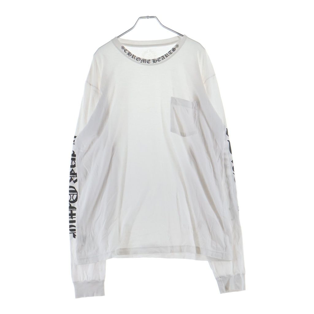 CHROME HEARTS (クロムハーツ) Neck Logo L/S TEE ネックロゴ クルーネック長袖Tシャツカットソー ホワイト