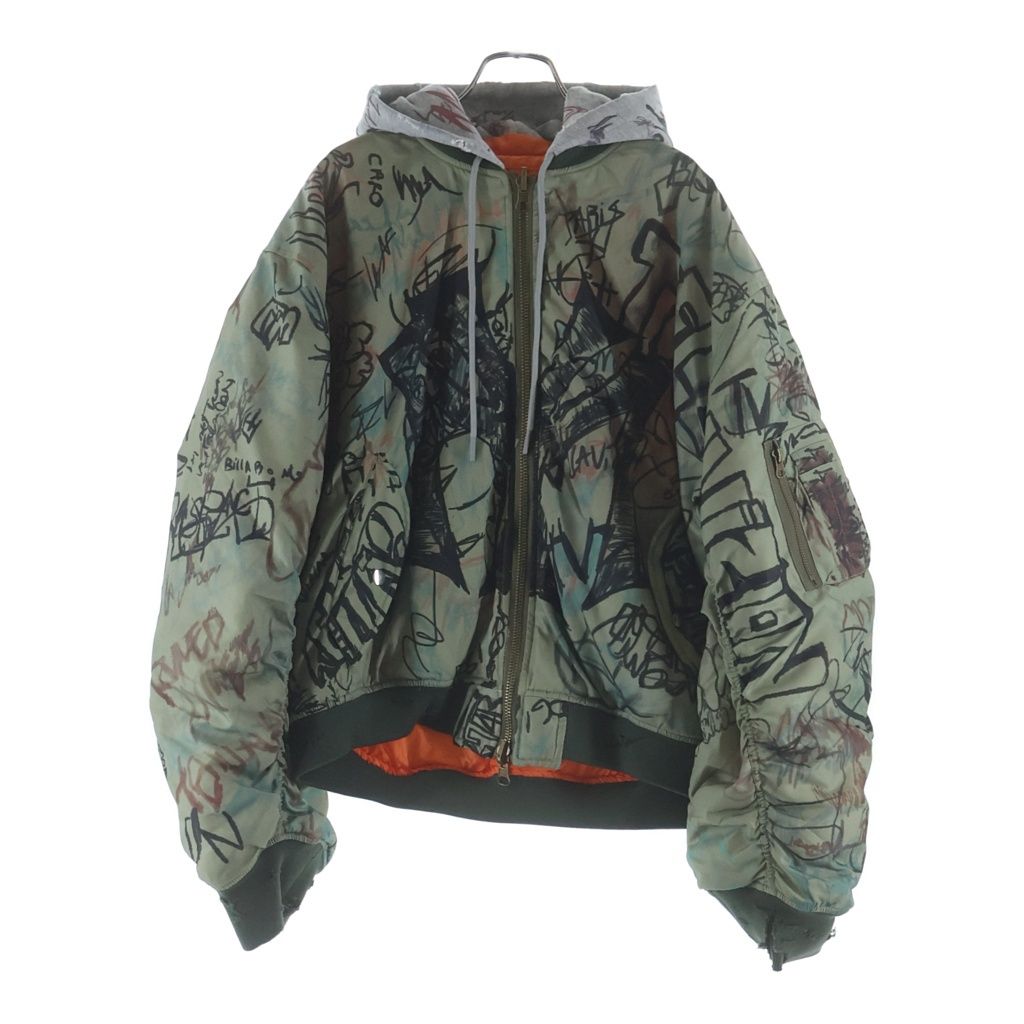 Mowalola (モワローラ) 25AW GRAFFITI BOMBER JACKET グラフィック ボンバージャケット カーキ