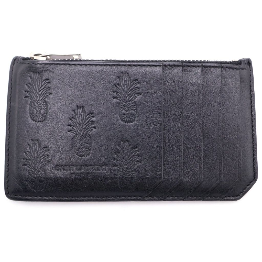 SAINT LAURENT PARIS (サンローランパリ) スカルパイナップル総柄 レザーカードケース ブラック 458593
