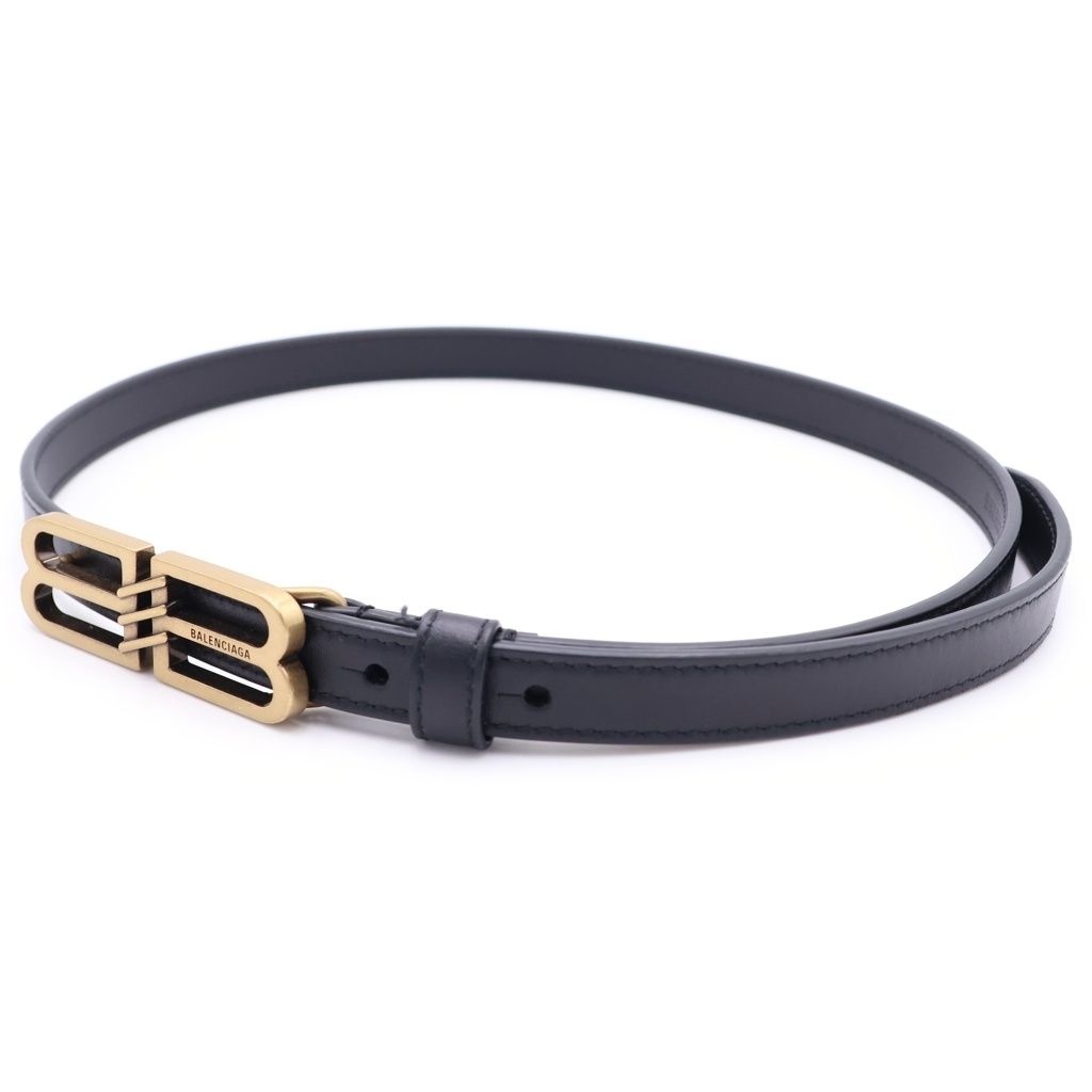 BALENCIAGA (バレンシアガ) BBシグネチャーベルト レザー ブラック ゴールド金具 703105