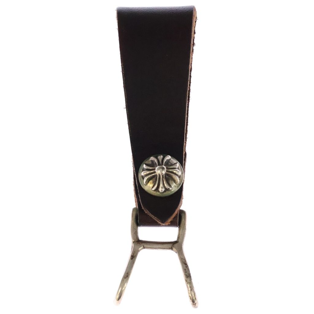 CHROME HEARTS (クロムハーツ) BELT LOOP クロスボールボタンレザーベルトループ シルバー/ブラウン BCA397
