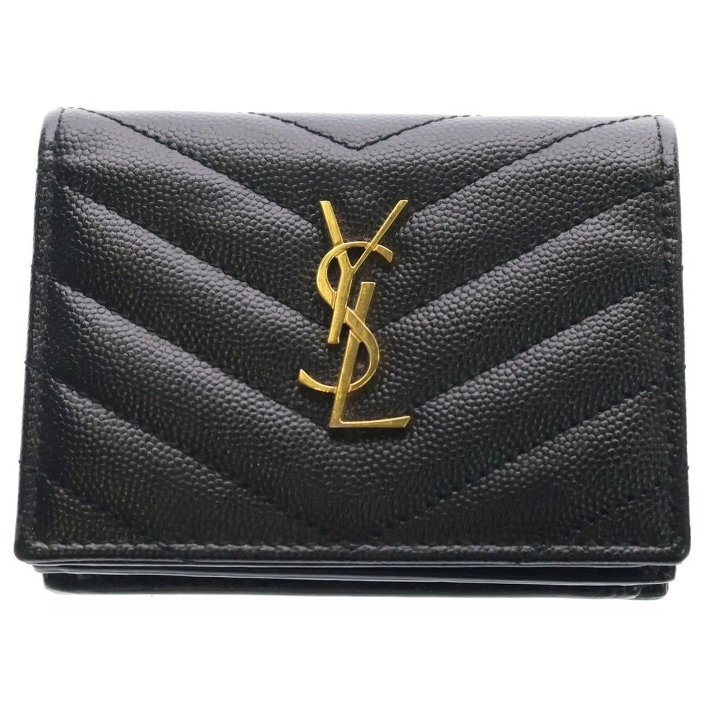 SAINT LAURENT PARIS (サンローランパリ) カサンドラ 二つ折り財布 コンパクトウォレット コインケース ブラック レザー ゴールド金具