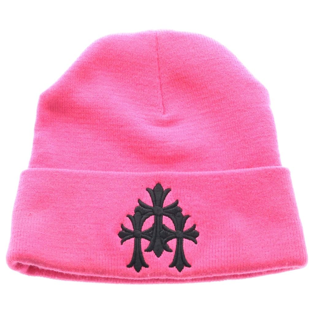 CHROME HEARTS (クロムハーツ) Cemetery Cross Beanie Neon Pink セメタリークロスパッチ ビーニー ニット帽 ピンク