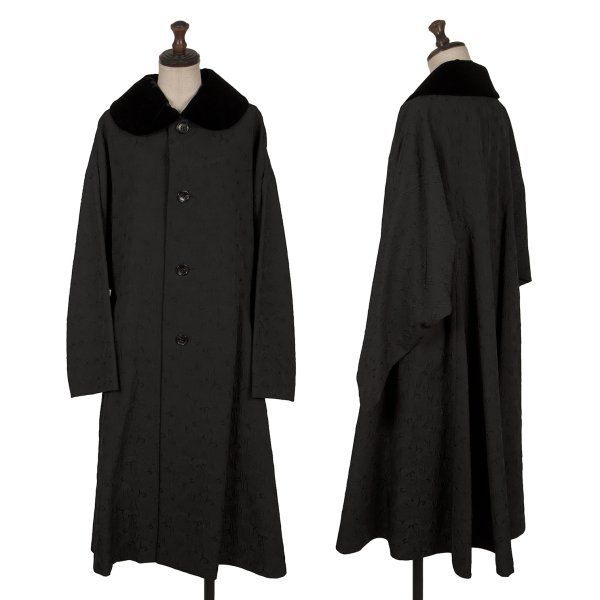 コムコム コムデギャルソンCOMME des GARCONS フラワージャガードベロアカラーコート 黒S