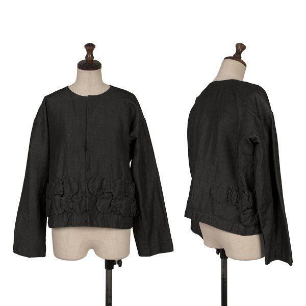 コムコム コムデギャルソンCOMME des GARCONS ポリリネン裾装飾ノーカラージャケット 黒XS