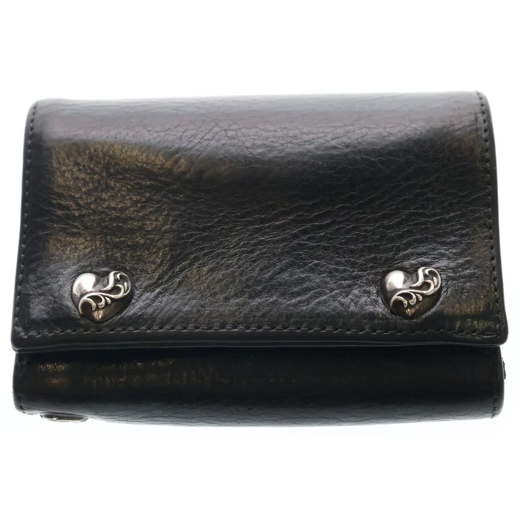 CHROME HEARTS (クロムハーツ) 3FOLD 3フォールド ハートボタン レザーウォレット 財布 ブラック