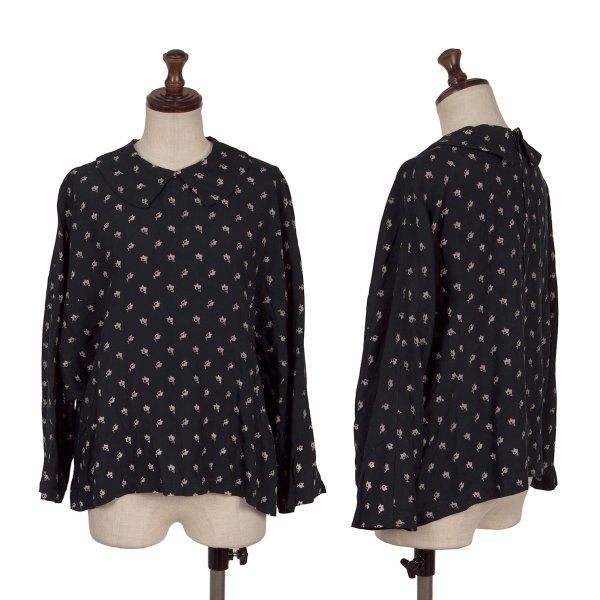 コムコム コムデギャルソンCOMME des GARCONS 製品洗い総柄ドルマンブラウス 紺ベージュS