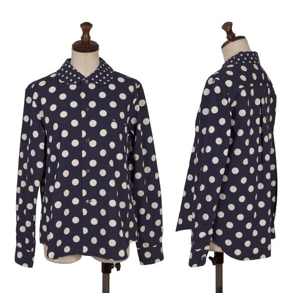 コムコム コムデギャルソンCOMME des GARCONS ドットプリントラウンドカラーシャツ 紺白S