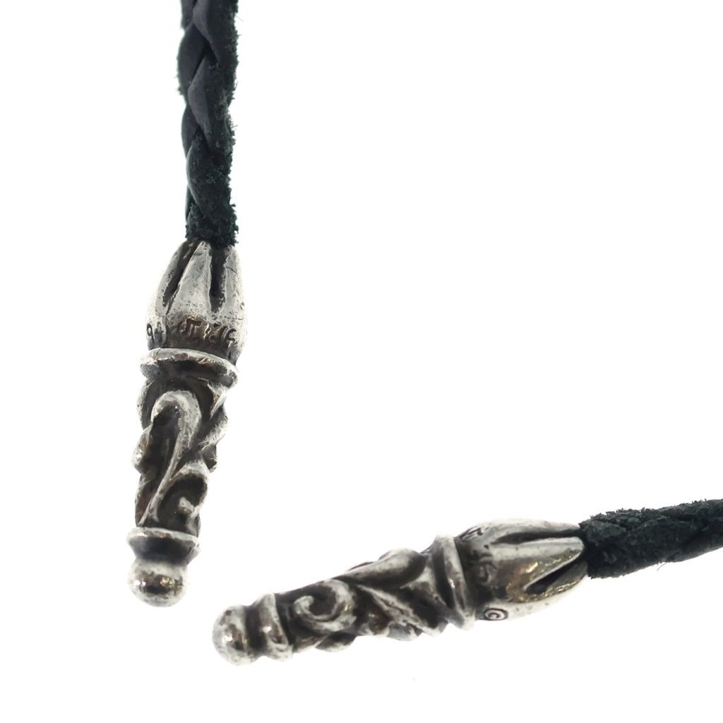 CHROME HEARTS (クロムハーツ) LEATHER BRAID スクロールレザーブレード シルバーネックレス ブラック/シルバー