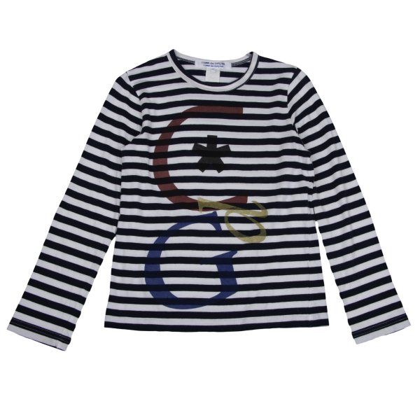 コムコム コムデギャルソンCOMME des GARCONS ロゴプリントボーダーカットソー 紺白他S