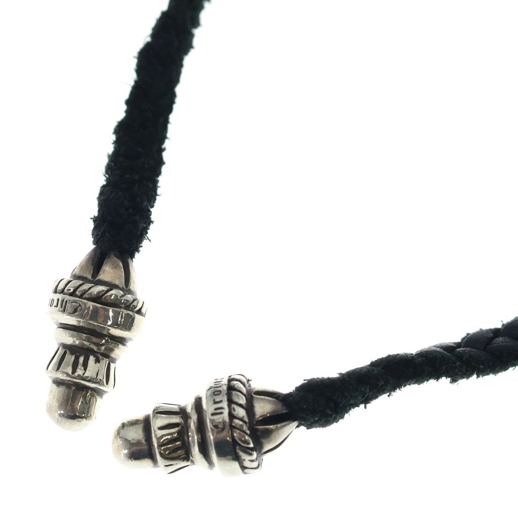 CHROME HEARTS (クロムハーツ) LEATHER BRAID ネックレス レザーブレイド ボロチップネックレス ブラック/シルバー