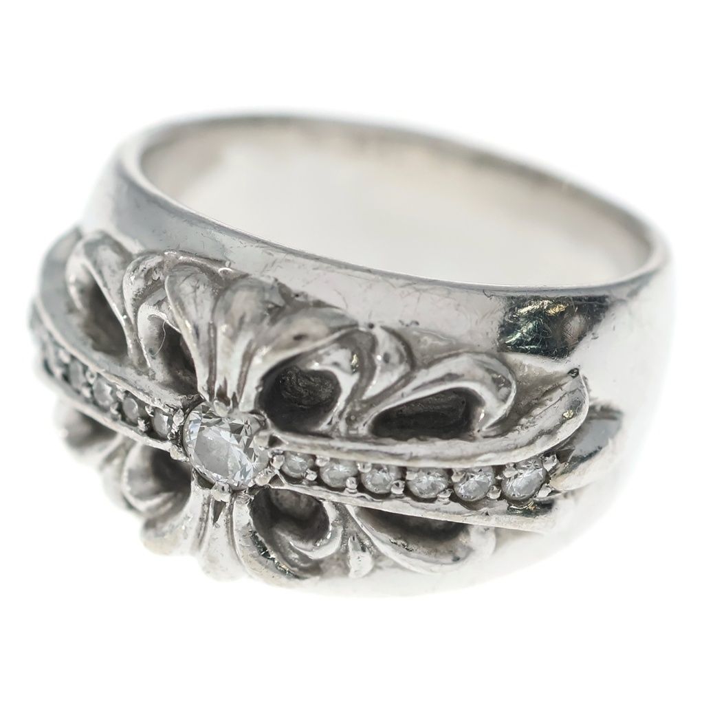 CHROME HEARTS (クロムハーツ) 18KWG FLRL CRS P/DIA フローラルクロスリング パヴェダイヤ ホワイトゴールド