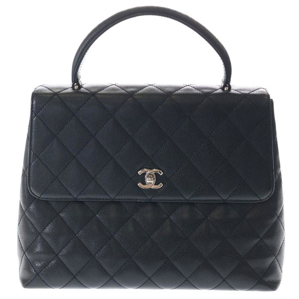 CHANEL (シャネル) マトラッセ トップハンドル 30 キャビアスキン シルバー金具 ターンロック ハンドバッグ A12397 ブラック