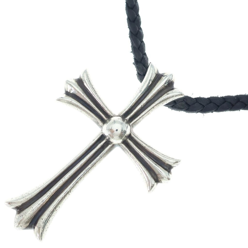CHROME HEARTS (クロムハーツ) CH CRS LG BC ラージCHクロスペンダント Wボロチップ レザーブレイドネックレス シルバー BCA214